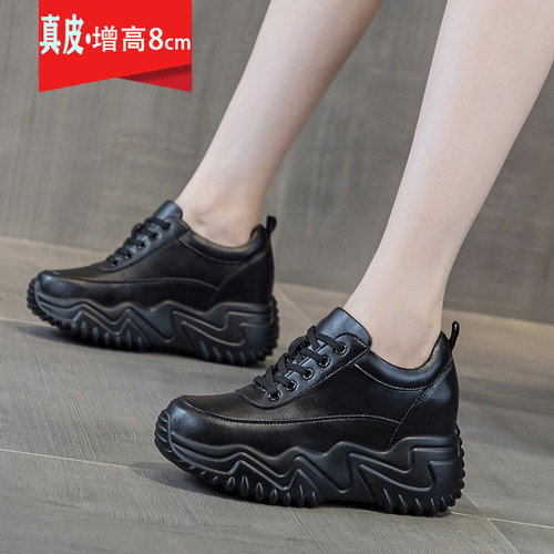 休闲真皮增高旅游单鞋百搭厚底