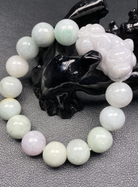 【大佬同款】天然A货翡翠老坑料糯冰种玉貔貅手串卡14mm 多样性