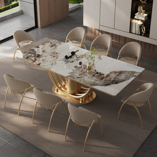 奢石大理石岩板餐桌椅组合现代风
