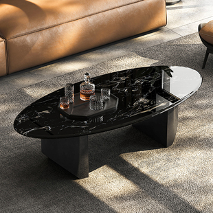 意式轻奢极简悬浮茶几现代高端大理石小户型天然黑玫瑰微晶石茶几