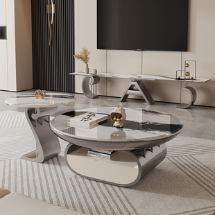 意式轻奢极简微晶石别墅家用客厅小户型大理石现代奢石茶几电视柜