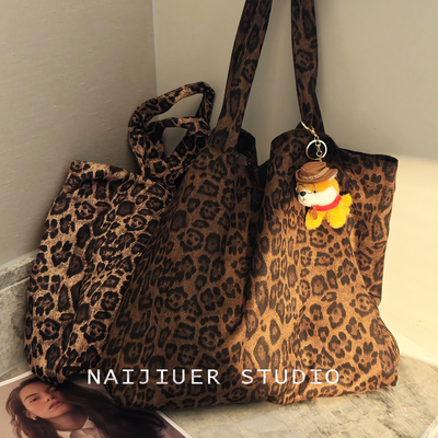 豹纹托特包女大容量复古时尚