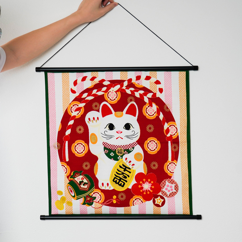 日本进口新年手工棉质招财猫达摩挂画客厅装饰画日式创意乔迁礼物图片