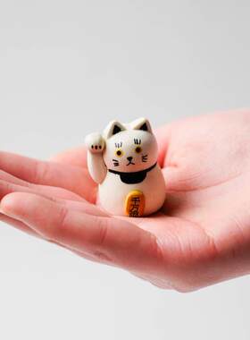 日本木制手工招财猫摆件可爱