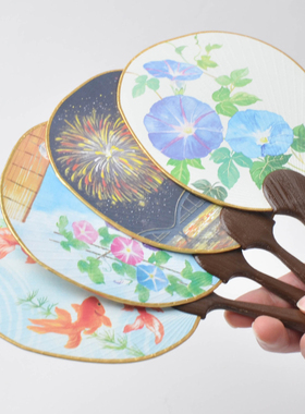 日本进口和纸盛夏花火扇子牵牛花纳凉迷你小扇创意日用小清新团扇