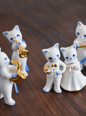 日本猫咪音乐会摆件陶瓷装饰品可爱卡通手办送女生生日结婚礼物