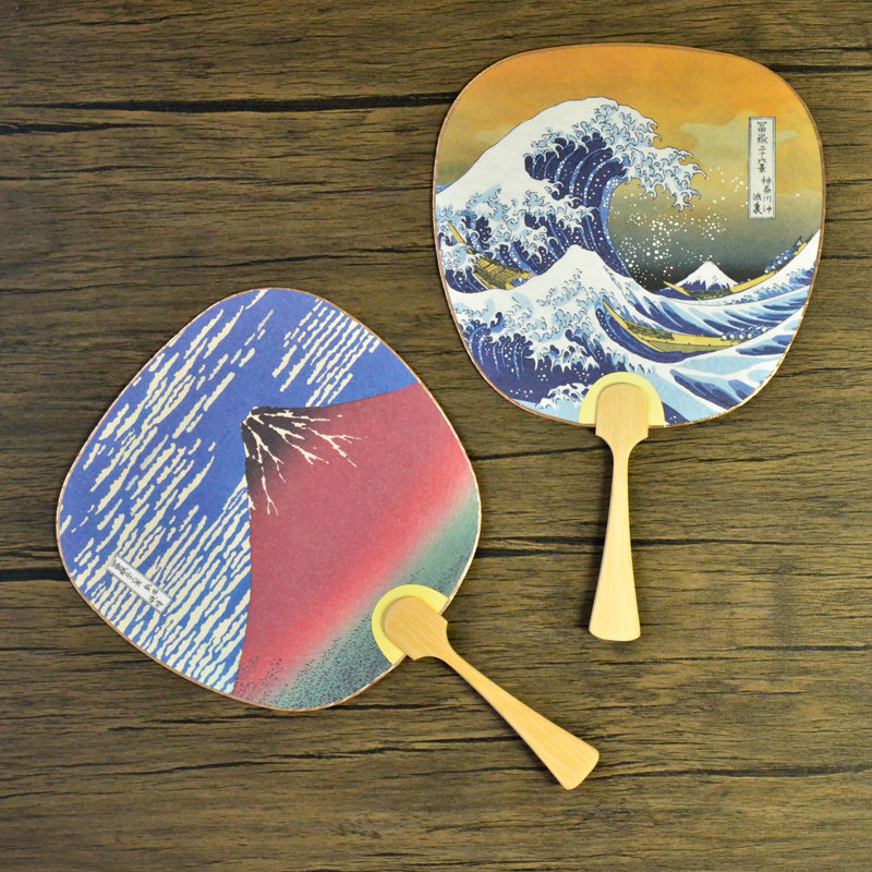 日本进口浮世绘凯风快晴团扇鸢尾花长柄竹装饰扇子日式复古装饰