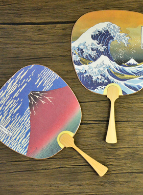 日本进口浮世绘凯风快晴团扇鸢尾花长柄竹装饰扇子日式复古装饰