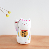日本进口海外艺术家手作招财猫咪摆件可爱陶土装 礼物 饰桌面日式
