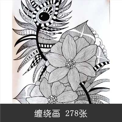 创意线条画线描画缠绕画心灵绘画黑白插画手绘画画素材电子版图片