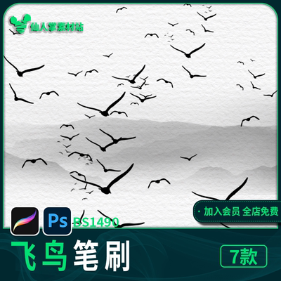 新中式飞鸟群ps笔刷小鸟剪影鸟群点缀iPad笔刷设计素材