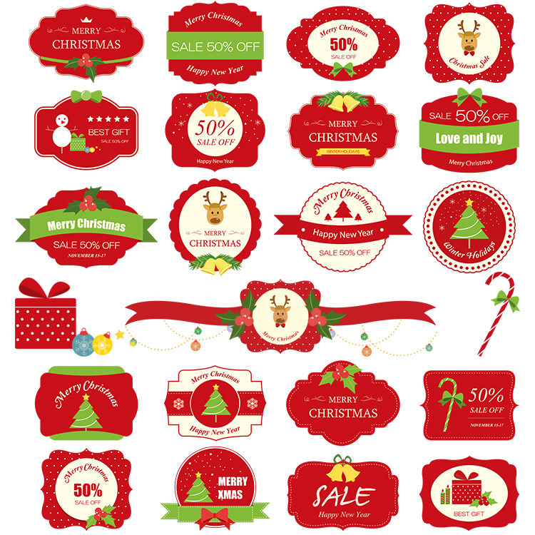 JR09红色圣诞节日新年标签logo促销标牌标签印章PSD分层矢量素材