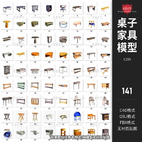 141个室内桌子家具置物架茶几c4d模型3D立体fbx素材obj格式无材质