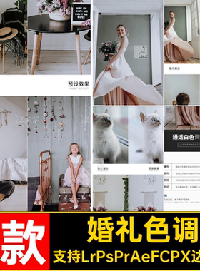 白色人像色调修图跟滤镜预设PS兰迪通透莫调色胶片LR婚礼6款拍
