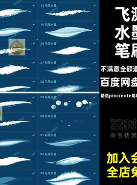 古风水墨笔刷精选procreate笔刷.brushset喷墨画笔晕染48款书法