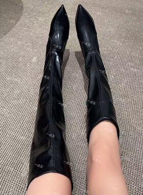 一点五增高13-11CM高跟靴2025年秋冬新款气质尖头经典黑色女鞋