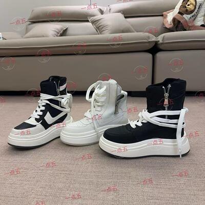 隐形增高15CM女士高帮休闲鞋真皮系带定制款