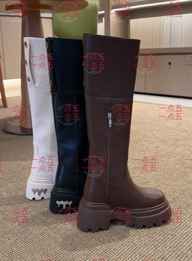 增高16厘米漫画腿长靴子女士高端百搭长靴原创长筒鞋经典黑白色