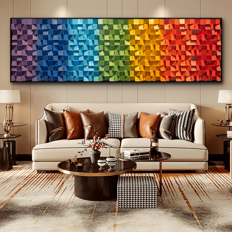 简约现代马赛克抽象艺术客厅沙发背景墙面床头横版装饰画装置挂画图片