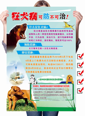 狂犬病海报狂犬病防治图宠物店诊所贴墙画狂犬病预防宣传画