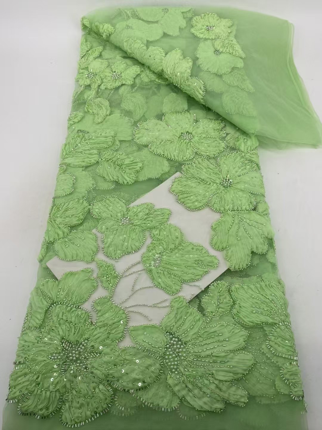 新款绣花雪纺订花汉服连衣裙刺绣布手工串珠珠管绣花面料lace