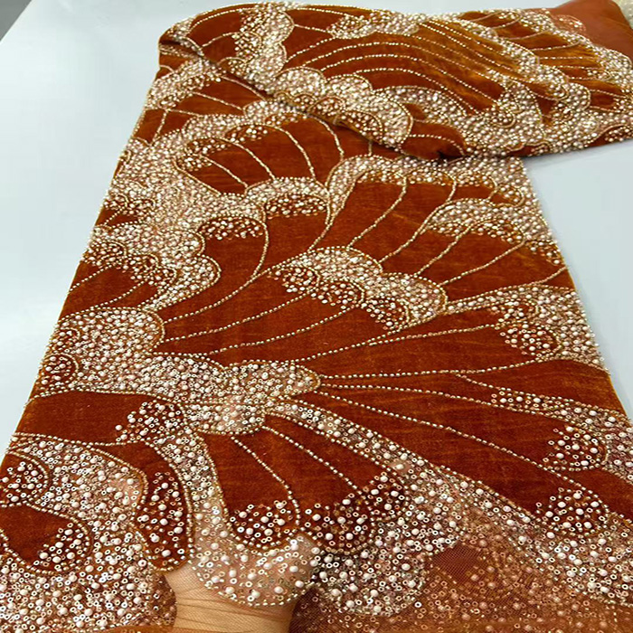 African Velvet Lace Fabric For Dress非洲绒布刺绣面料新娘礼服