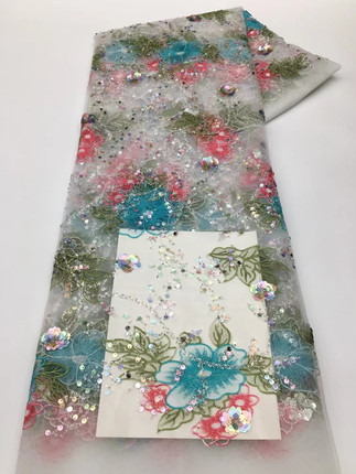 新款平绣蕾丝刺绣亮片珠印花中式复古刺绣面料女装汉服面料lace