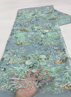 非洲亮片网纱蕾丝绣珠片网布礼服面料Sequin Lace Fabric婚纱lace