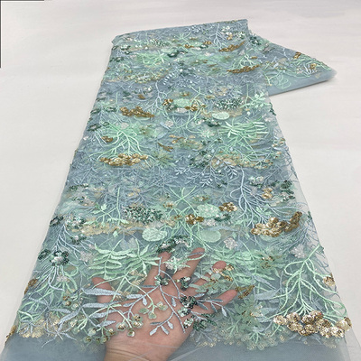 非洲亮片网纱蕾丝绣珠片网布礼服面料Sequin Lace Fabric婚纱lace