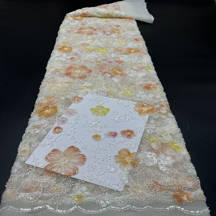 盘花珠子Sequin Fabric现货多色压皱亮片面料礼服舞台服时装面料