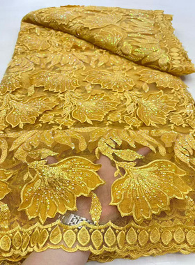 Beaded Sequin Lace Fabric 网布亮片珠管绣婚纱礼服蕾丝绣花布料