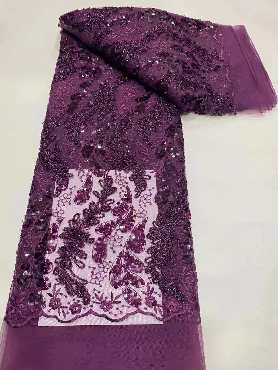 重工亮片lace珠片绣花布料礼服连衣裙蕾丝网纱面料Sequins fabric