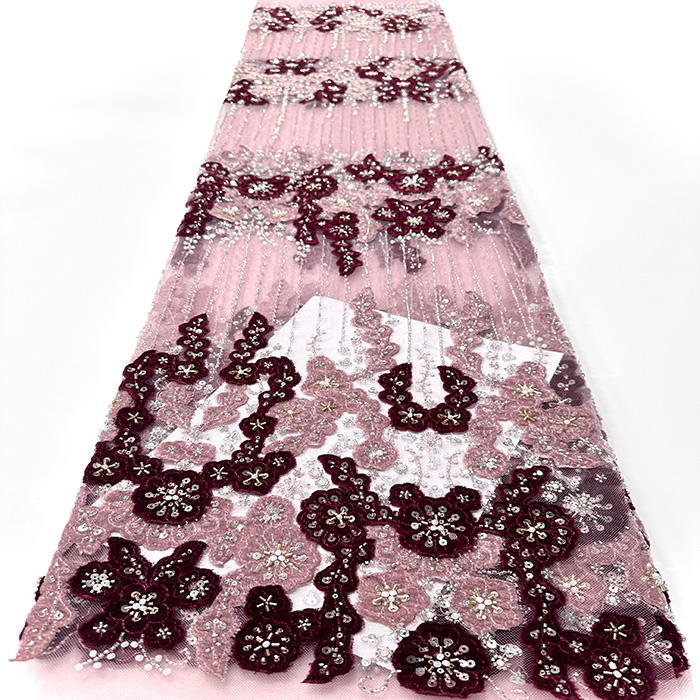 非洲珠管绣亮片蕾丝刺绣面料珠管绣花布非洲婚纱礼服连衣裙绣花布