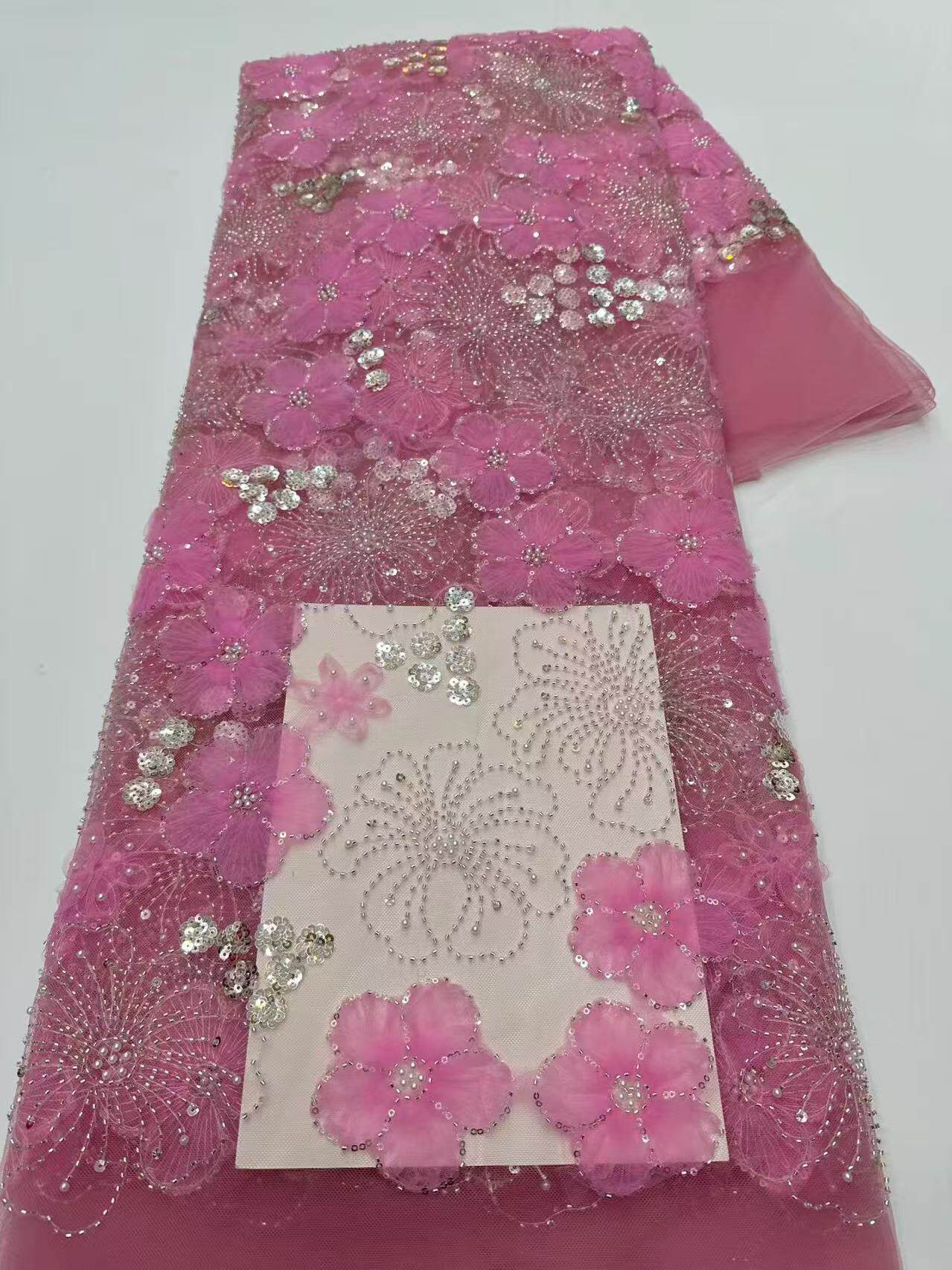 新款蕾丝珠管亮片刺绣布料高档礼服旗袍连衣裙手工DIY面料5 yard