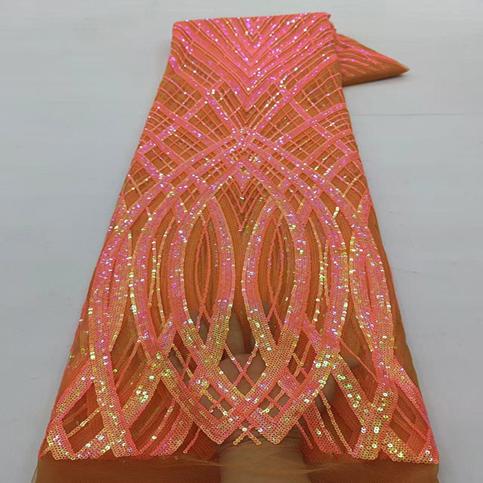 新款珠管亮片绣网纱布料精致婚纱礼服舞台服连衣裙绣花面料lace
