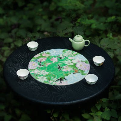 东风面手绘燕子蝴蝶花朵瓷板木瓷镶嵌榻榻米桌