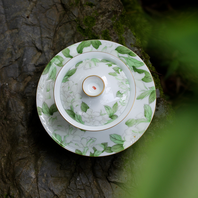 画瓷的武才人三才盖碗手绘珐琅彩