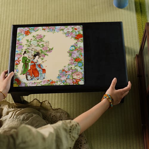 【新品】催花令 重工手绘女王与百花 胡挑木镶嵌小茶桌