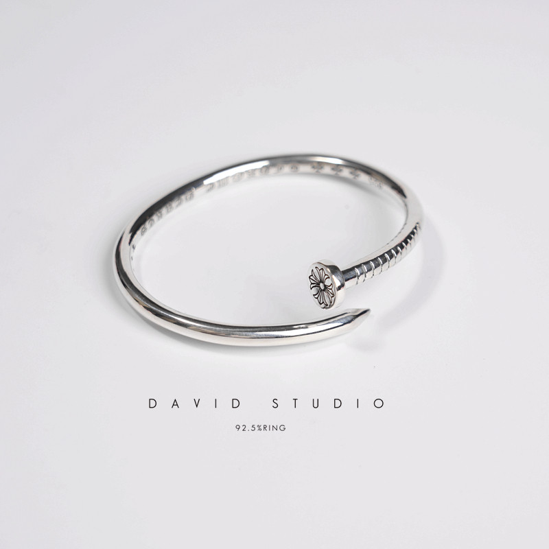 david 定制S925纯银平头手工开口钉子手镯 情侣潮流ins推荐女款