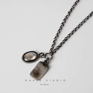 新David925纯银做旧方牌mini小众暗黑手工werkstatt munchen项链