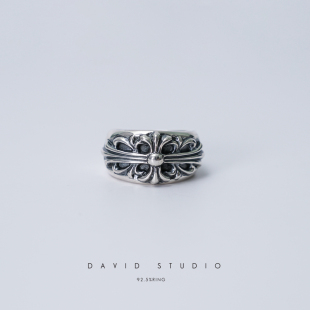 David studio925纯银十字架手工戒指 权志龙周扬清GD同款男女指环