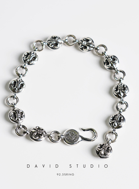 david纯银S925纯银10mm大号童军花情侣珠子手链 男款女款手链