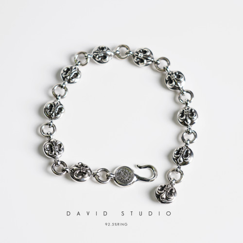 david纯银S925纯银10mm大号童军花情侣珠子手链 男款女款手链