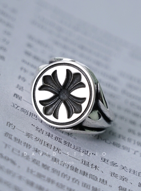 davids925纯银手工印章朋克戒指