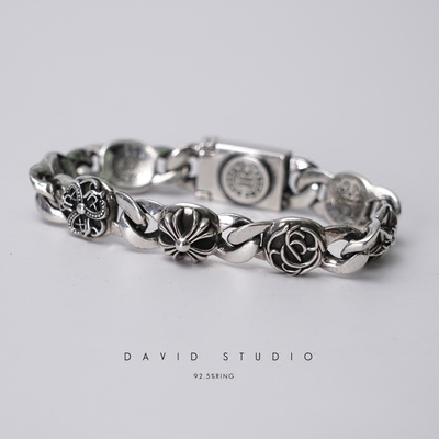 六芒星朋克童军十字花插片手链