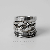 新款 David925纯银做旧暗黑五环扣做旧肌理werkstatt munchen戒指