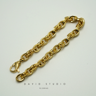david 高端定制22k实心黄金手工刻字粗矿男款情侣手链 私人定制