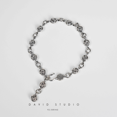 davids925纯银十字架做旧手链