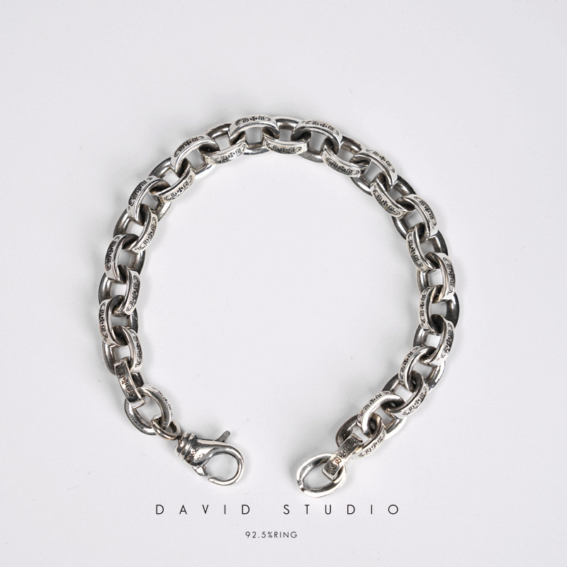david纯手工925纯银ch刻字手链图片