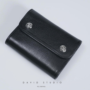david 925纯银全手工进口意大利头层牛皮三折拉链钱包 情侣手拿包
